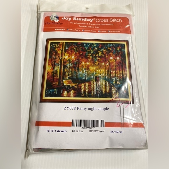 Rainy Night Couple Cross Stitch Kit PrePrinted Fabric Joy Sunday 65x52 NEW ZY078 - Picture 1 of 4
